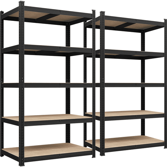 Alden Design 5-Shelf Boltless & Adjustable Steel Storage Shelf Unit, Black, 2 Pack