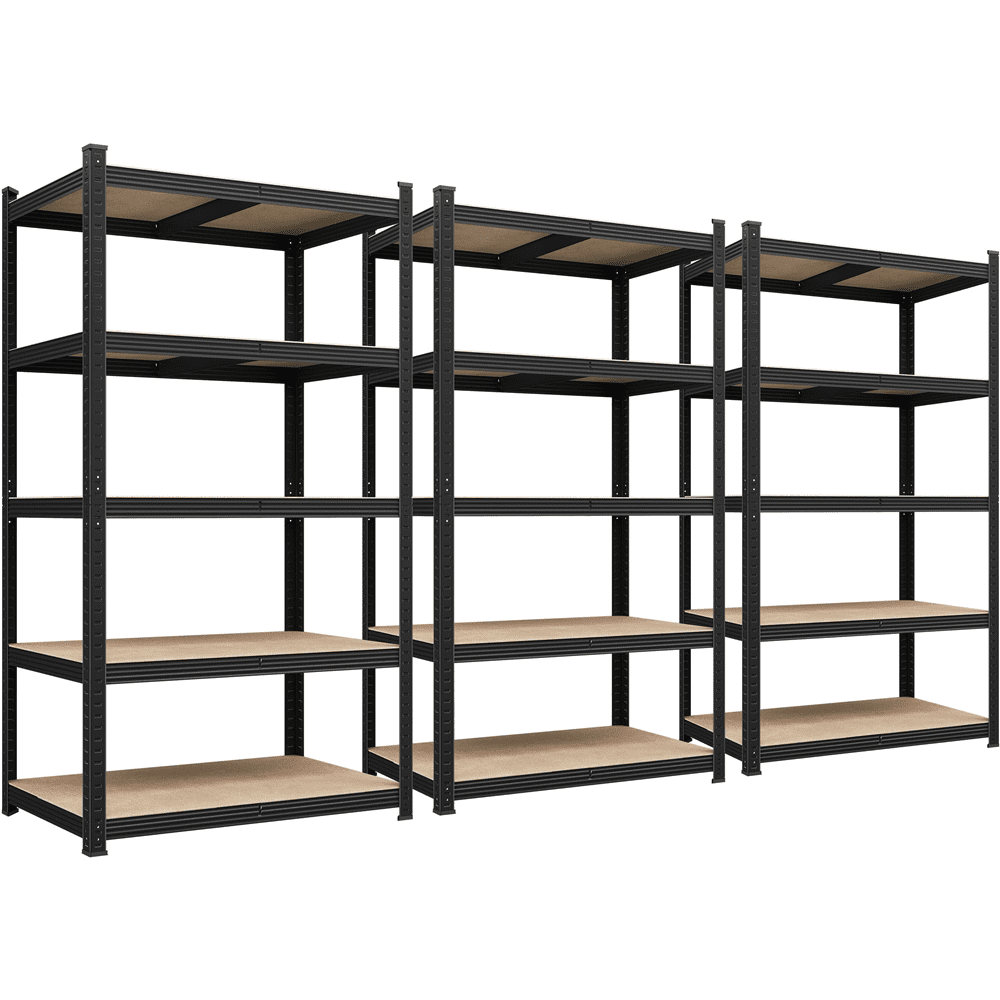 Alden Design 5-Shelf Boltless & Adjustable Steel Storage Shelf Unit, Black, 3 Pack