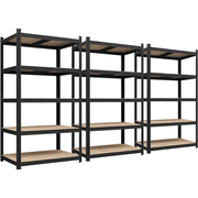 Alden Design 5-Shelf Boltless & Adjustable Steel Storage Shelf Unit, Black, 3 Pack