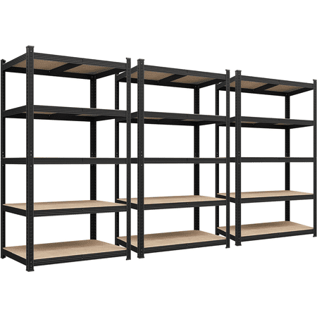 Alden Design 5-Shelf Boltless & Adjustable Steel Storage Shelf Unit, Black, 3 Pack