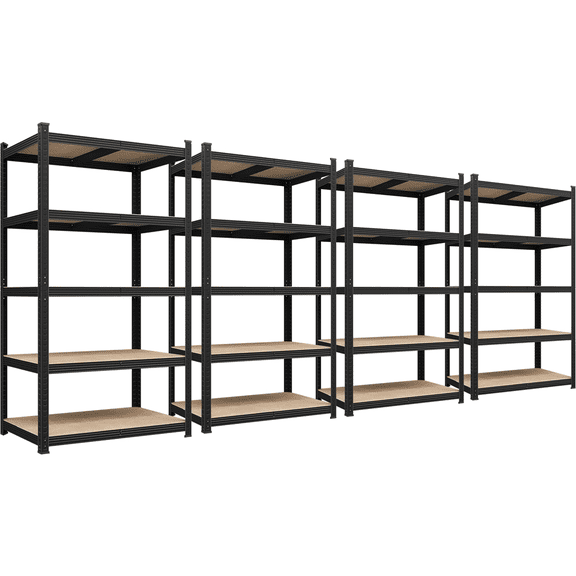 Alden Design 5-Shelf Boltless & Adjustable Steel Storage Shelf Unit, Black, 4 Pack