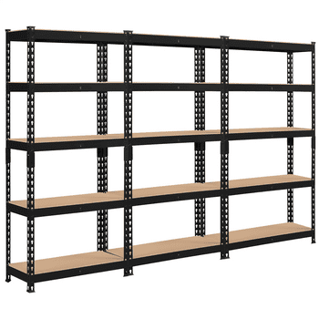 Alden Design 5-Shelf Boltless & Adjustable Steel Storage Shelf Unit, Black, Holds up to 330 lb Per Shelf, 3 Pack