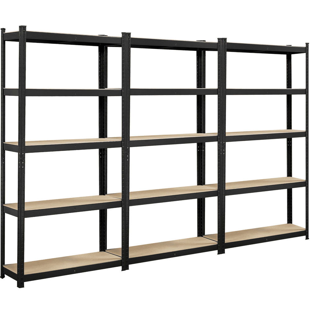 Alden Design 5-Shelf Boltless & Adjustable Steel Storage Shelf Unit, Black, 3 Pack
