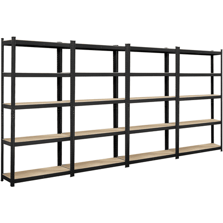 Alden Design 5-Shelf Boltless & Adjustable Steel Storage Shelf Unit, Black, 4 Pack