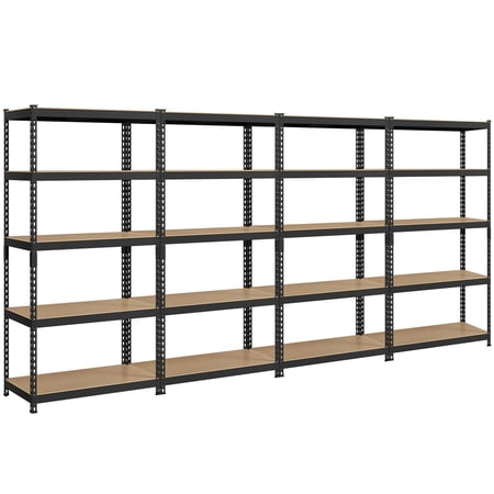 Alden Design 5-Shelf Boltless & Adjustable Steel Storage Shelf Unit, Black, Holds up to 705 lb Per Shelf, 4 Pack