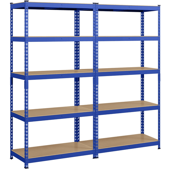 Alden Design 5-Shelf Boltless & Adjustable Steel Storage Shelf Unit, Blue, 2 Pack