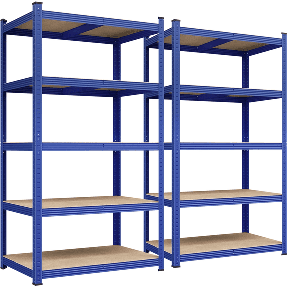 Alden Design 5-Shelf Boltless & Adjustable Steel Storage Shelf Unit, Blue, 2 Pack