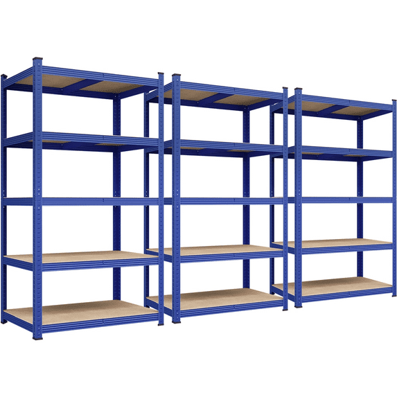 Alden Design 5-Shelf Boltless & Adjustable Steel Storage Shelf Unit, Blue, 3 Pieces