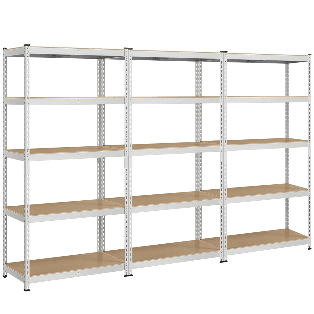 Alden Design 5-Shelf Boltless & Adjustable Steel Storage Shelf Unit, Silver, 3 Pack