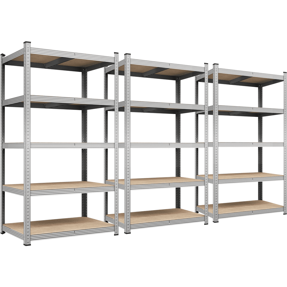Alden Design 5-Shelf Boltless & Adjustable Steel Storage Shelf Unit, Silver, 3 Pack