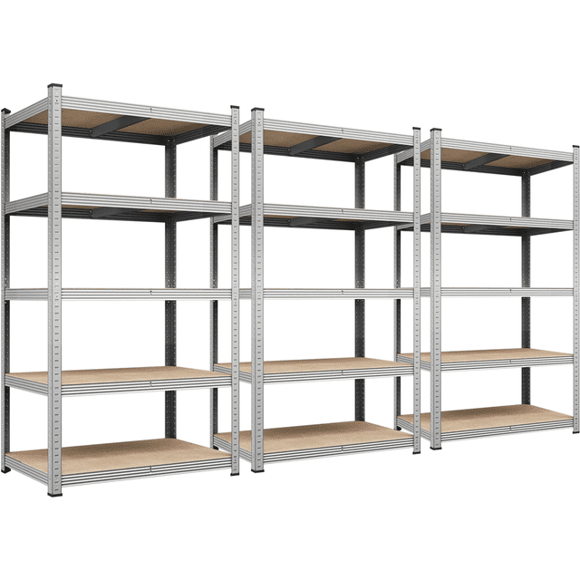 Alden Design 5-Shelf Boltless & Adjustable Steel Storage Shelf Unit, Silver, 3 Pack