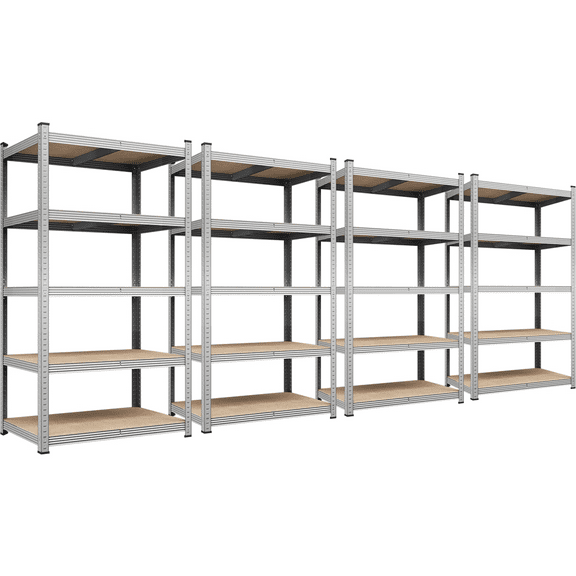 Alden Design 5-Shelf Boltless & Adjustable Steel Storage Shelf Unit, Silver, 4 Pack