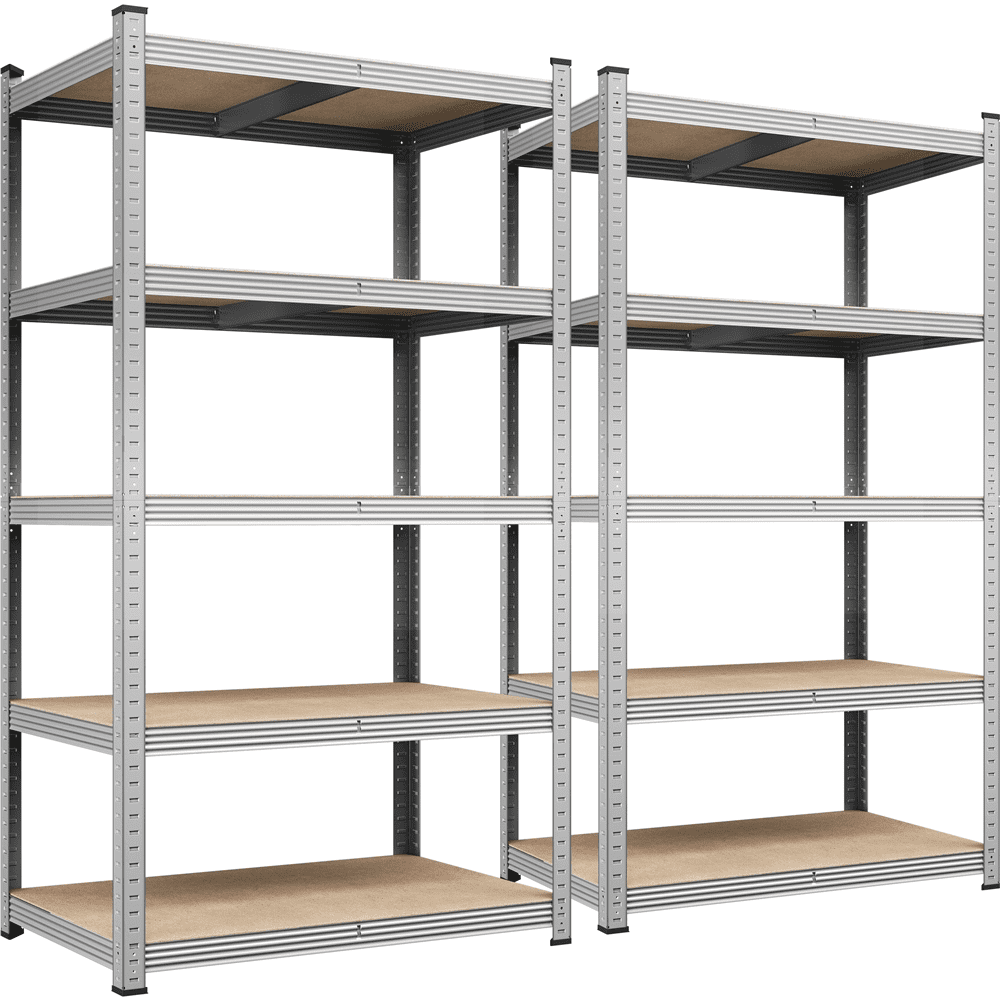 Alden Design 2 Pack 5-Tier Metal Boltless & Adjustable Storage Rack, Silver