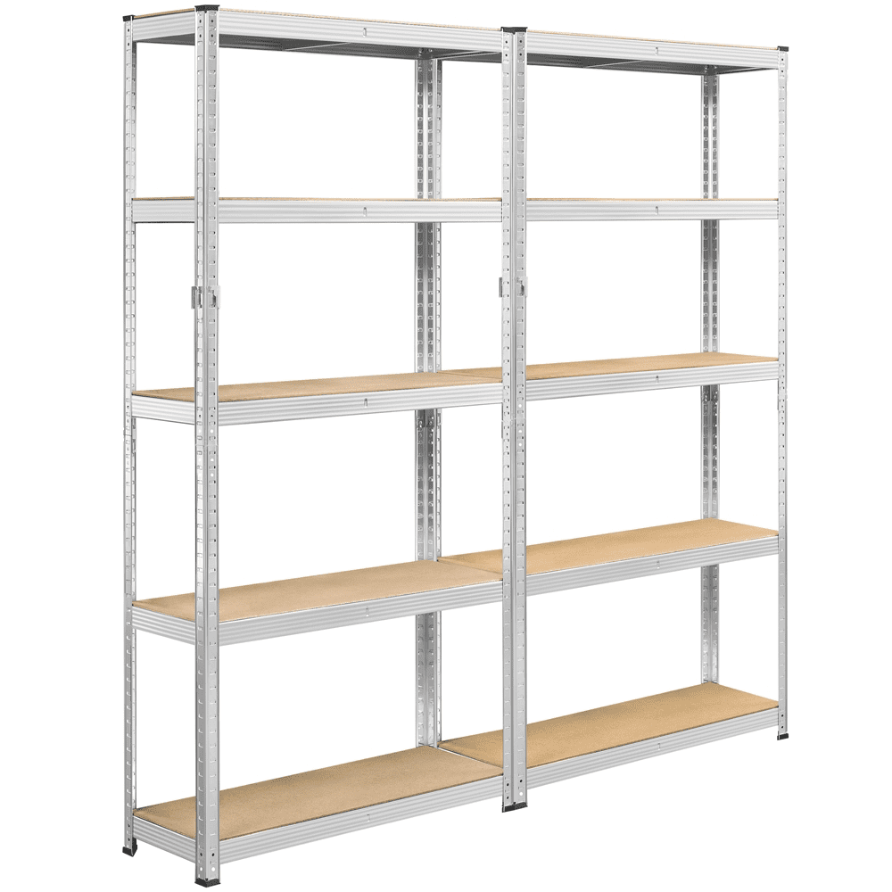Alden Design 5-Shelf Boltless & Adjustable Steel Storage Shelf Unit, Silver, 2 Pack