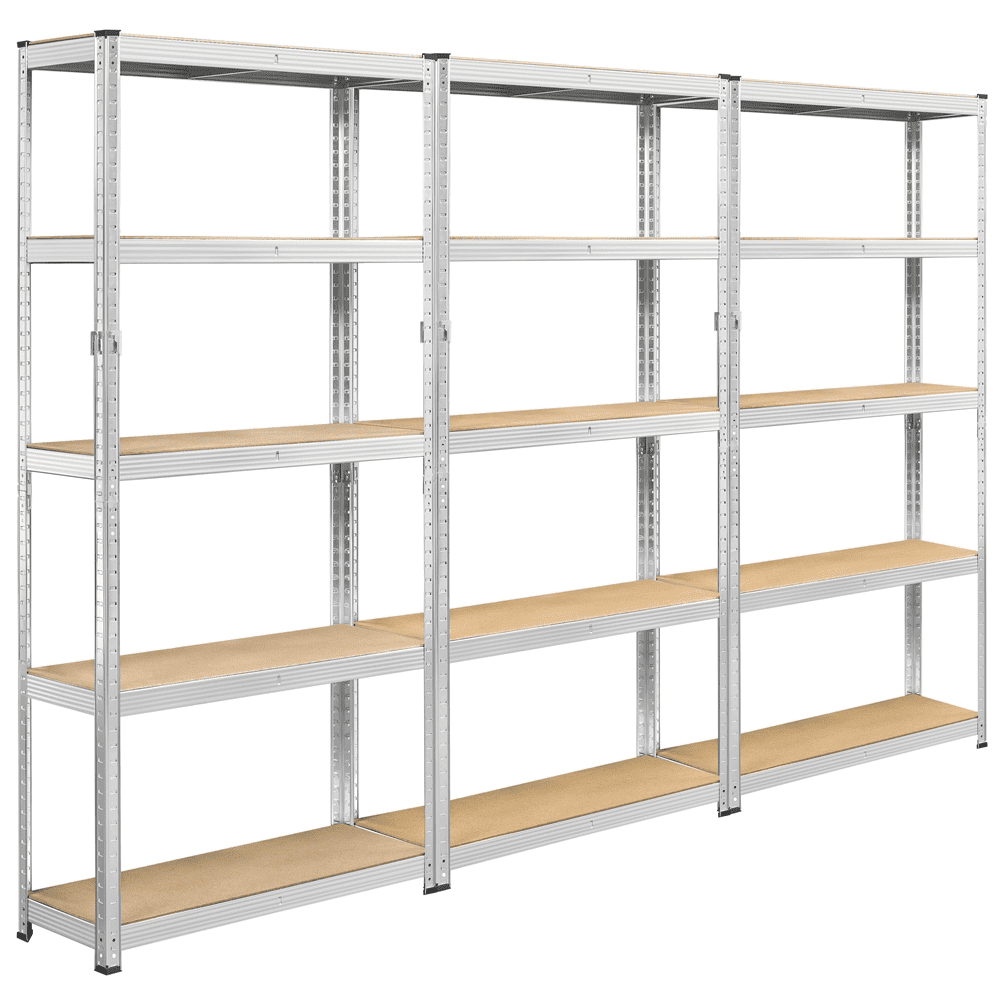 Alden Design 5-Shelf Boltless & Adjustable Steel Storage Shelf Unit, Silver, 3 Pack