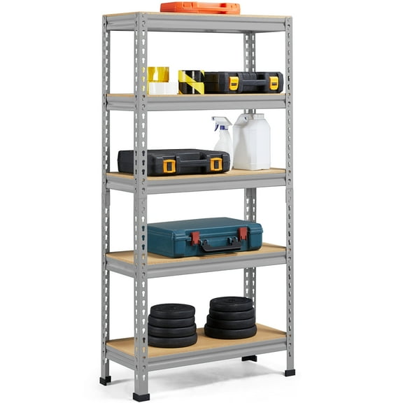 Alden Design 5-Shelf Boltless & Adjustable Steel Storage Shelf Unit, Silver, Light Gray