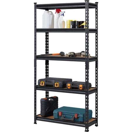 Alden Design 5-Tier Adjustable Metal Boltless Storage Shelves, Black