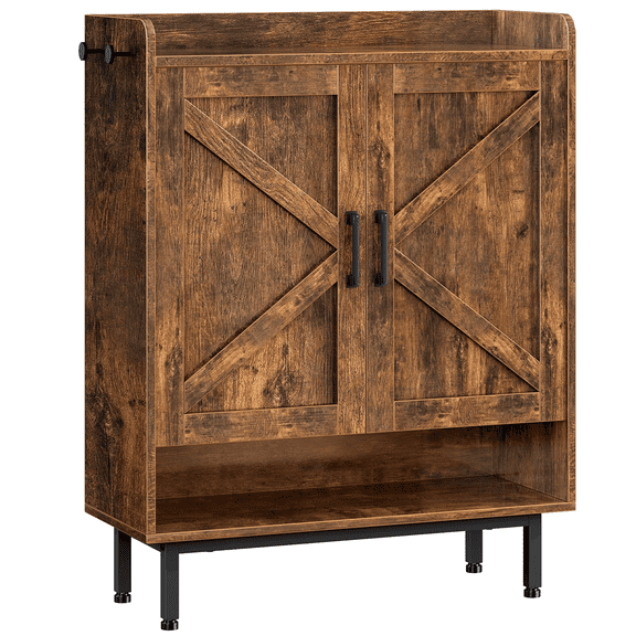 Alden Design 5-Tier Country Style Shoe Cabinet with Barn Inspired Doors, Rustic Brown