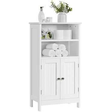 Alden Design 5-Tier Wooden Bathroom Floor Cabinet with Adjustable Shelf, White