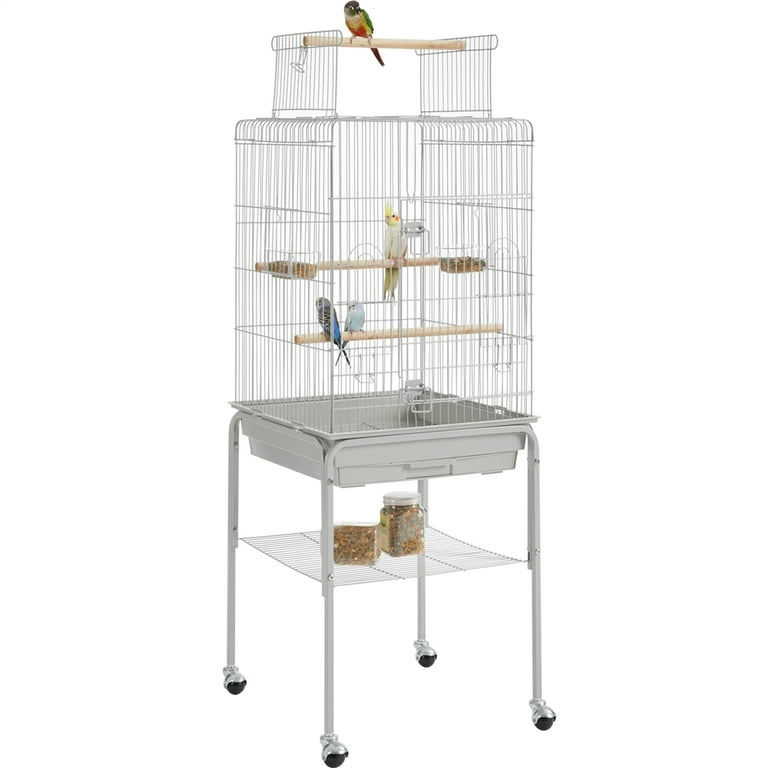 Alden Design 53.5 Metal Rolling Bird Cage with Play Top Stand Light Gray Walmart