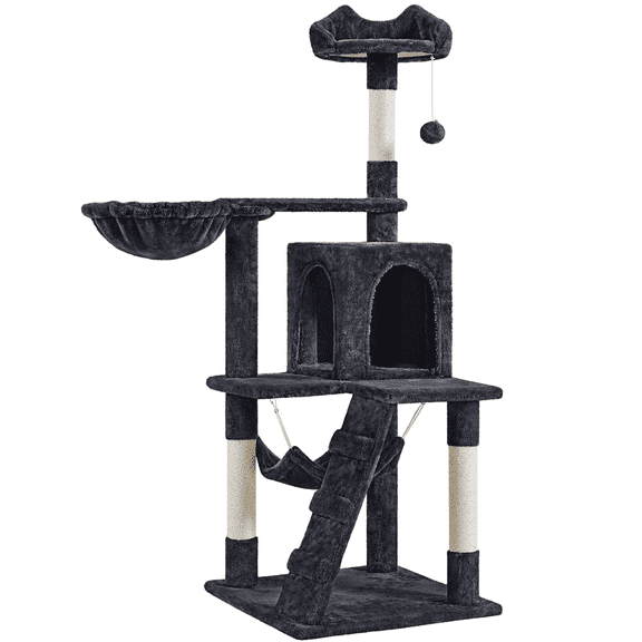 Alden Design 53.5" Tall Multilevel Cat Tree with Condo and Scratching Posts, Black