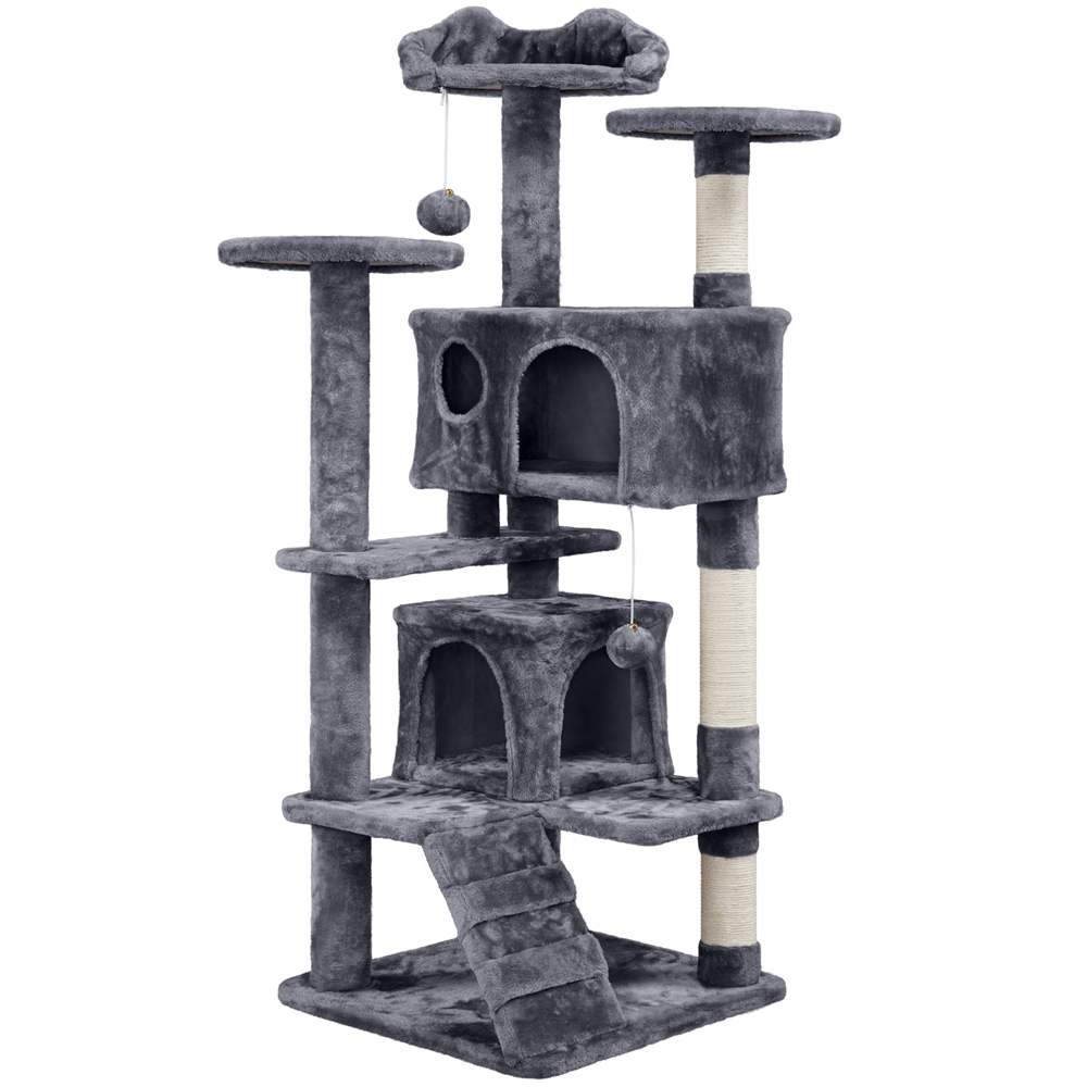 Alden Design 54.5" Double Condo Cat Tree with Scratching Post Tower, Dark Gray - image 1 of 13