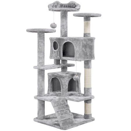Alden Design 54.5"H Cat Tree Tower for Kittens & Small/Medium Cats, Light Gray