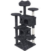 Alden Design 54.5 H Double Condo Cat Tree with Scratching Post Tower, Black