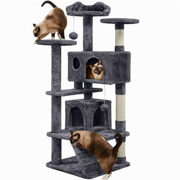 Alden Design 54.5" H Double Condo Cat Tree with Scratching Post Tower, Dark Gray