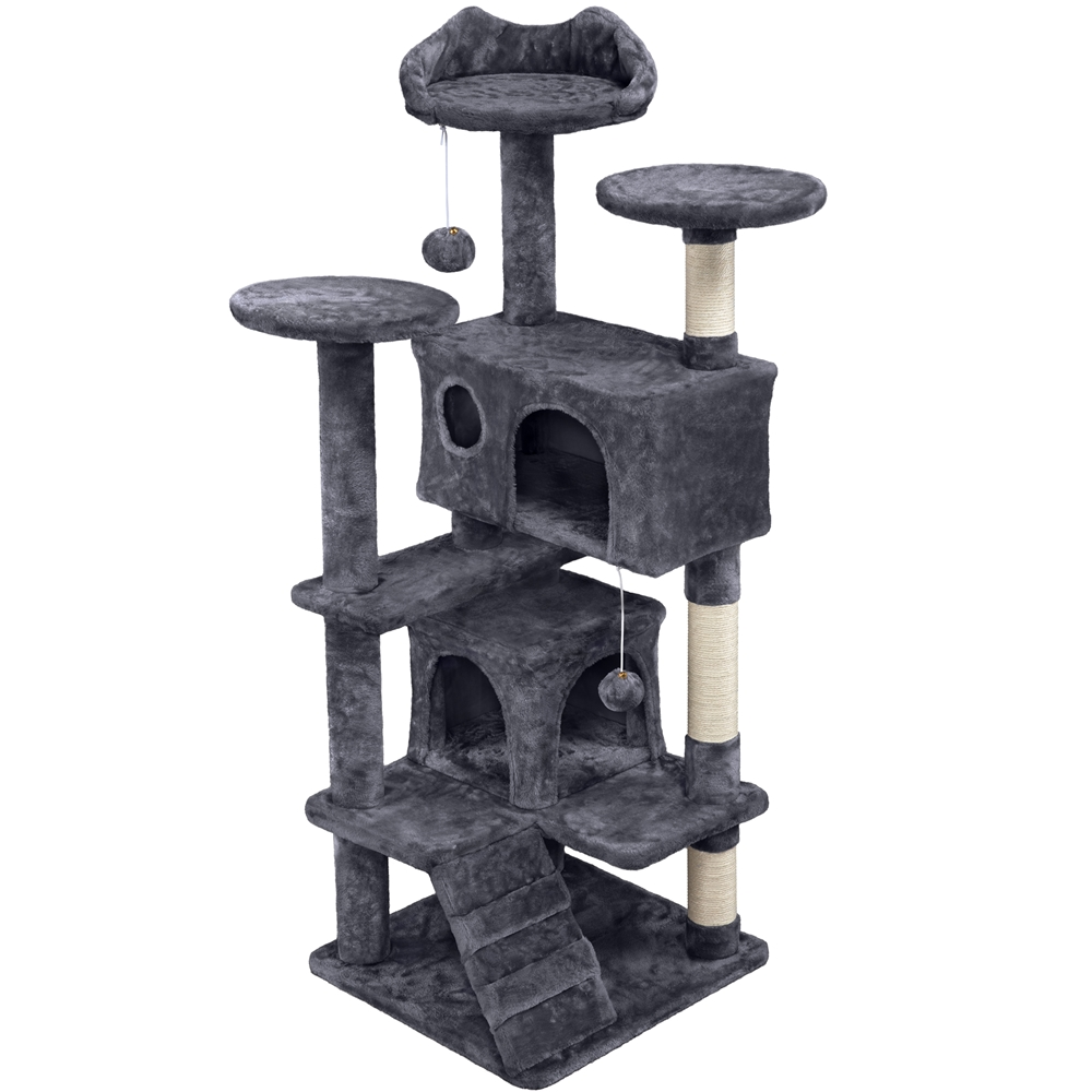 Design 54.5" H Double Condo Cat Tree with Scratching Post Tower, Dark Gray at Walmart