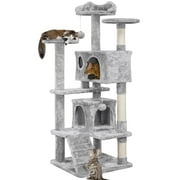 Alden Design 54.5" H Double Condo Cat Tree with Scratching Post Tower, Light Gray