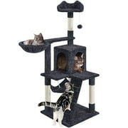 Alden Design 54" Cat Tree with Hammock, Basket and Scratching Post Tower, Black