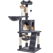 Alden Design 54" Cat Tree with Hammock, Basket and Scratching Post Tower, Dark Gray