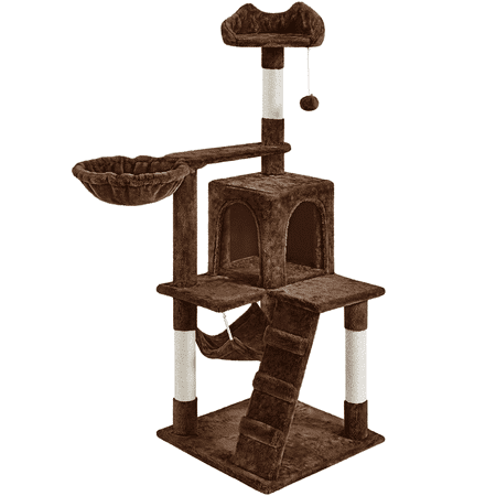 Alden Design 54" Cat Tree with Hammock and Scratching Post Tower, Brown