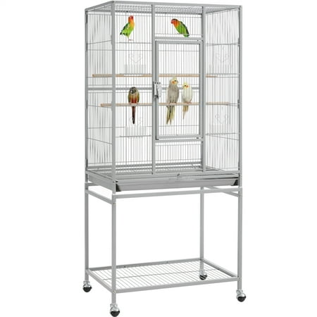 Alden Design 54" Metal Rolling Bird Cage with Detachable Stand, Light Gray