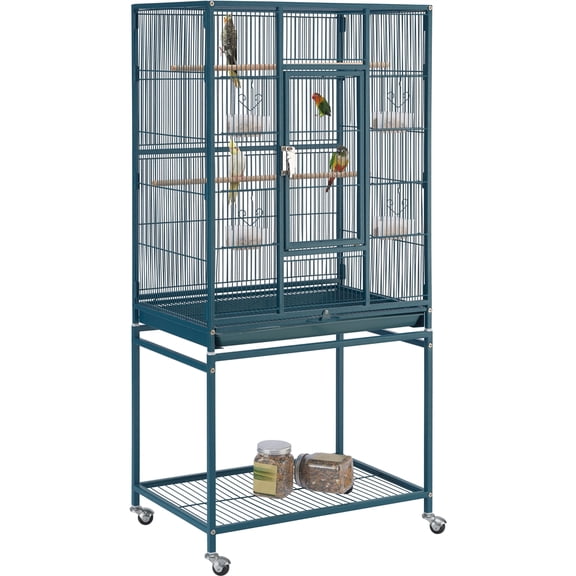 Alden Design 54" Metal Rolling Bird Cage with Detachable Stand, Navy Blue