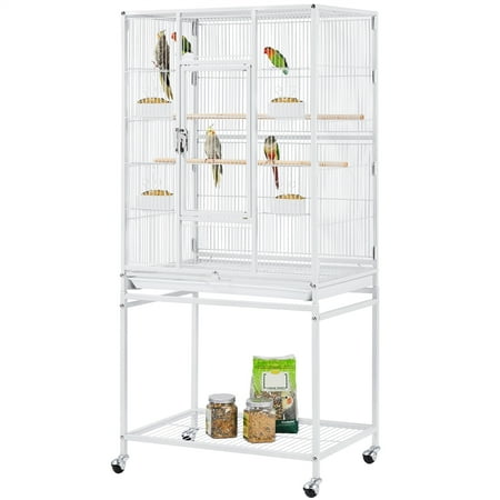 Alden Design 54" Metal Rolling Bird Cage with Detachable Stand, White