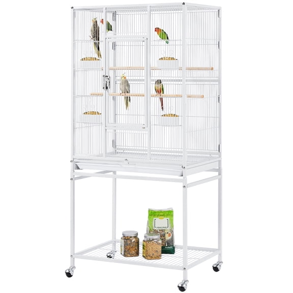 Alden Design 54" Metal Rolling Bird Cage with Detachable Stand, White
