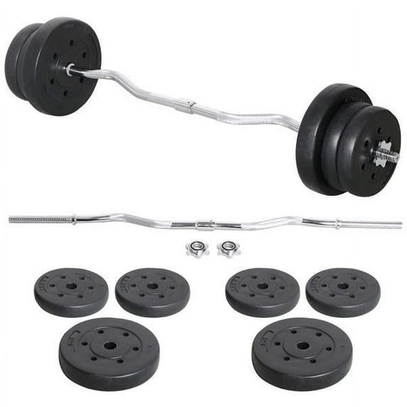 Alden Design 55 lb Barbell Dumbbell Strength Training Weights Curl Bar for Home/Gym, Black