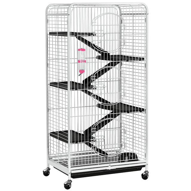 Alden Design 6 Level Rolling Large Pet Cage with 3 Doors, Pet Bowl, and Water Bottle for Small Animals, White