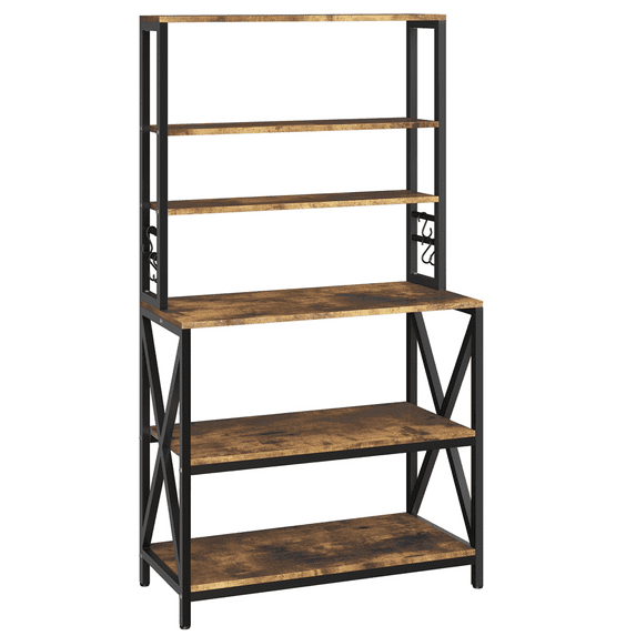 Alden Design 6 Tier Industrial Baker’s Rack with Adjustable Feet, Rustic Brown