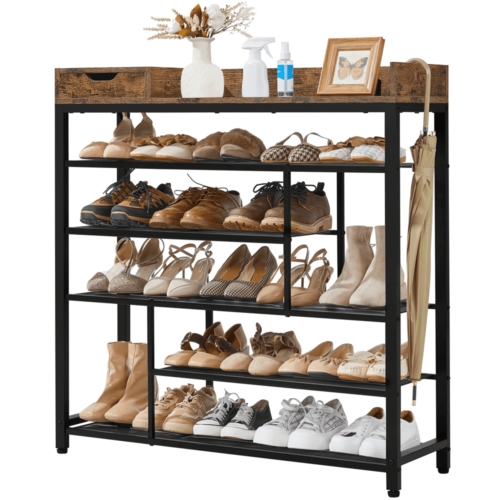 Alden Design 6-Tier Metal Shoes Rack Organizer with Wooden Top for