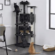 Alden Design 61.5''H Double Condo Cat Tree with Scratching Post Tower, Black