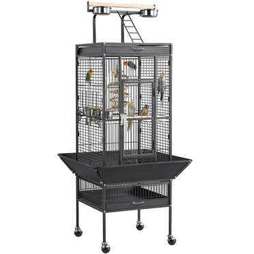 Alden Design 61"  Rolling Metal Bird Cage with Play Top for Small/Medium Birds, Black