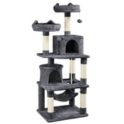 Alden Design 62 Tall Double Condo Cat Tree and Scratching Post Tower, Dark Gray