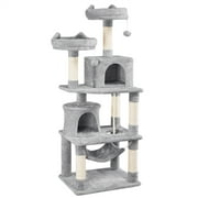 Alden Design 62.2" Double Condo Cat Tree and Scratching Post Tower, Light Gray