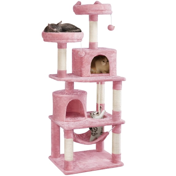 Alden Design 62" Double Condos Cat Tree and Scratching Post Tower, Pink