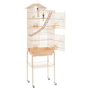 Alden Design 62.4" H Rolling Mid-Size Metal Bird Cage with Perches, Almond