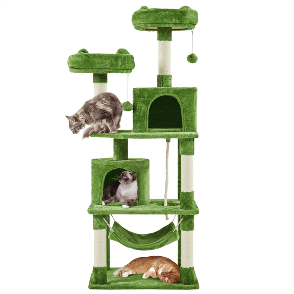 Alden Design 62'' Height Multilevel Cat Tree with 2 Condos & 2 Foam-Padded Perches, Green
