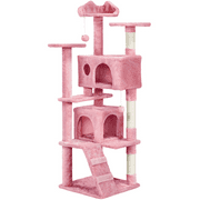 Alden Design 62H Double Condo Cat Tree with Scratching Post Tower, Pink